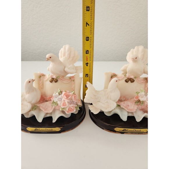 2Vintage Louis Dionne Doves and Roses Figurine On A Wood Stand Wood Has Peeling - Picture 8 of 11